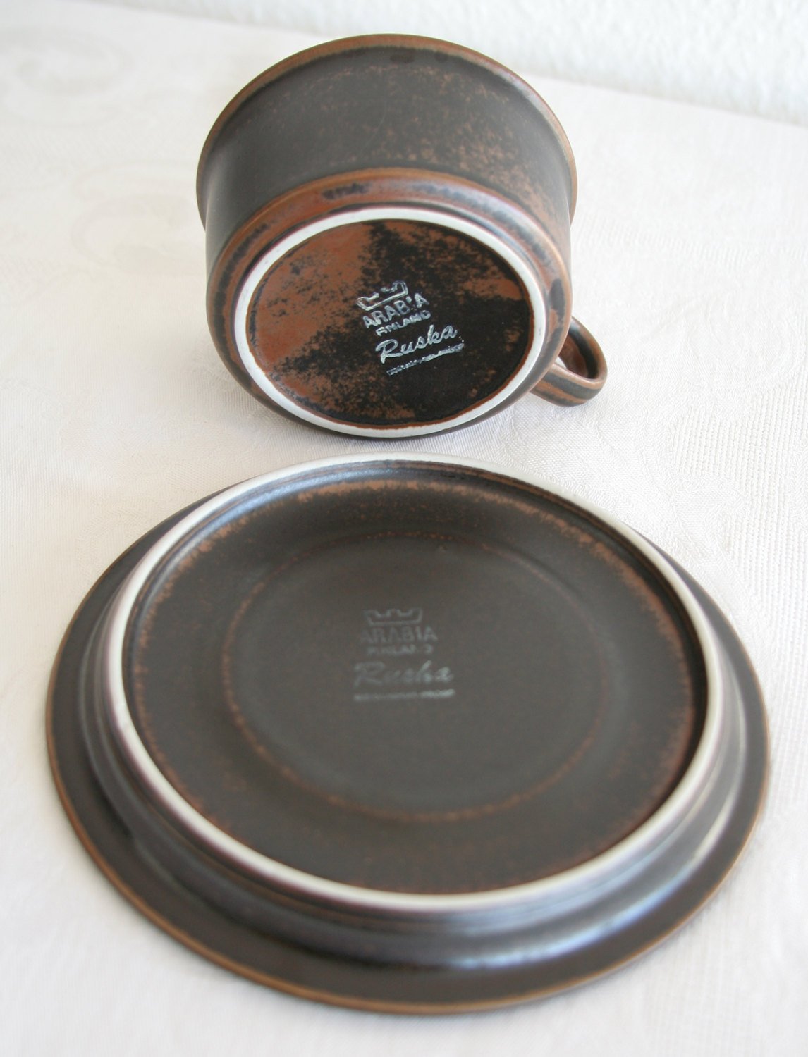 5 x Arabia ULLA PROCOPÉ Tableware RUSKA Stoneware Tea / Coffee Cup + Saucer Set Mollaris.com 