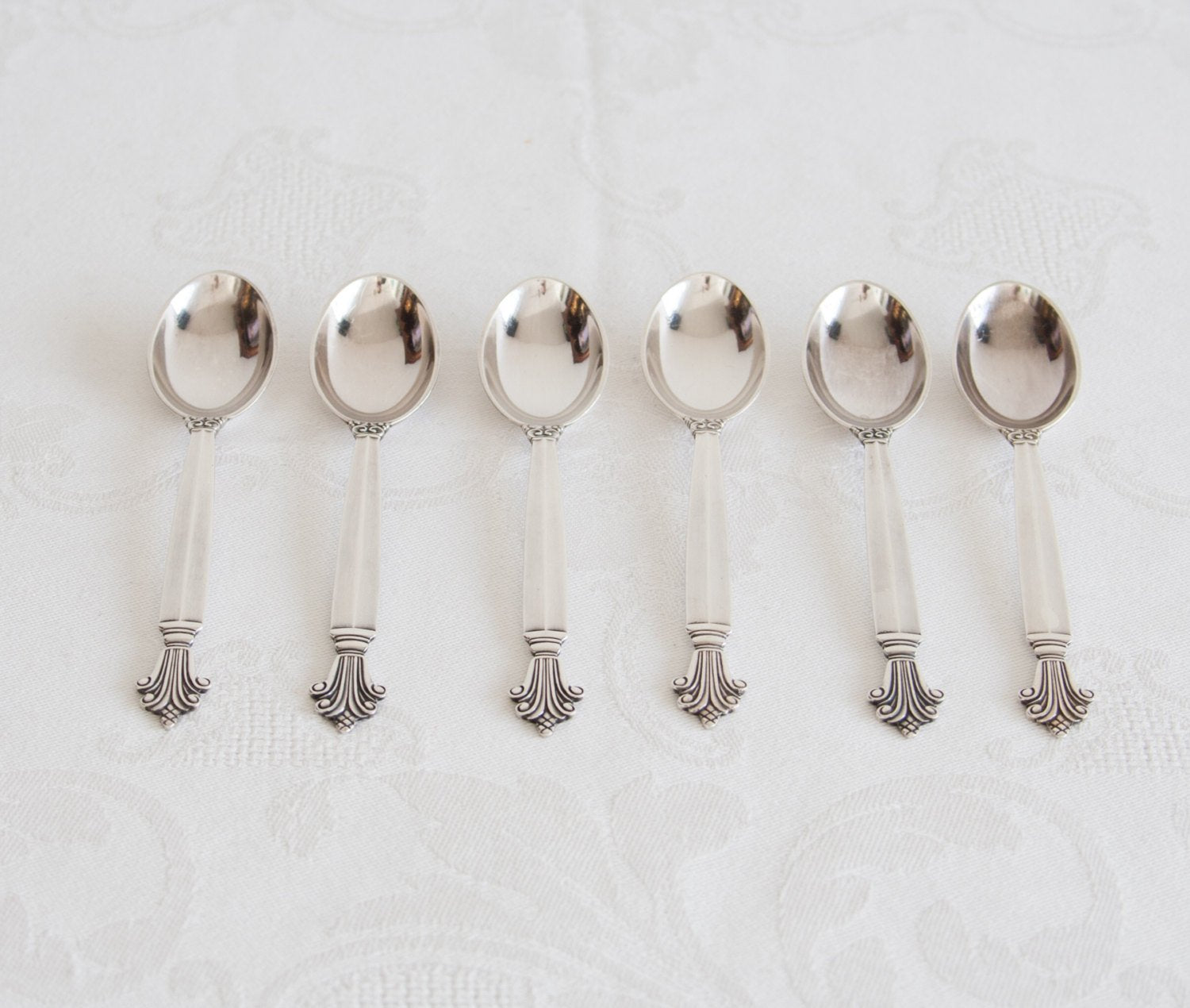 6 x Georg Jensen ACANTHUS Solid Sterling Silver (925S) Coffee Spoons Mollaris.com 