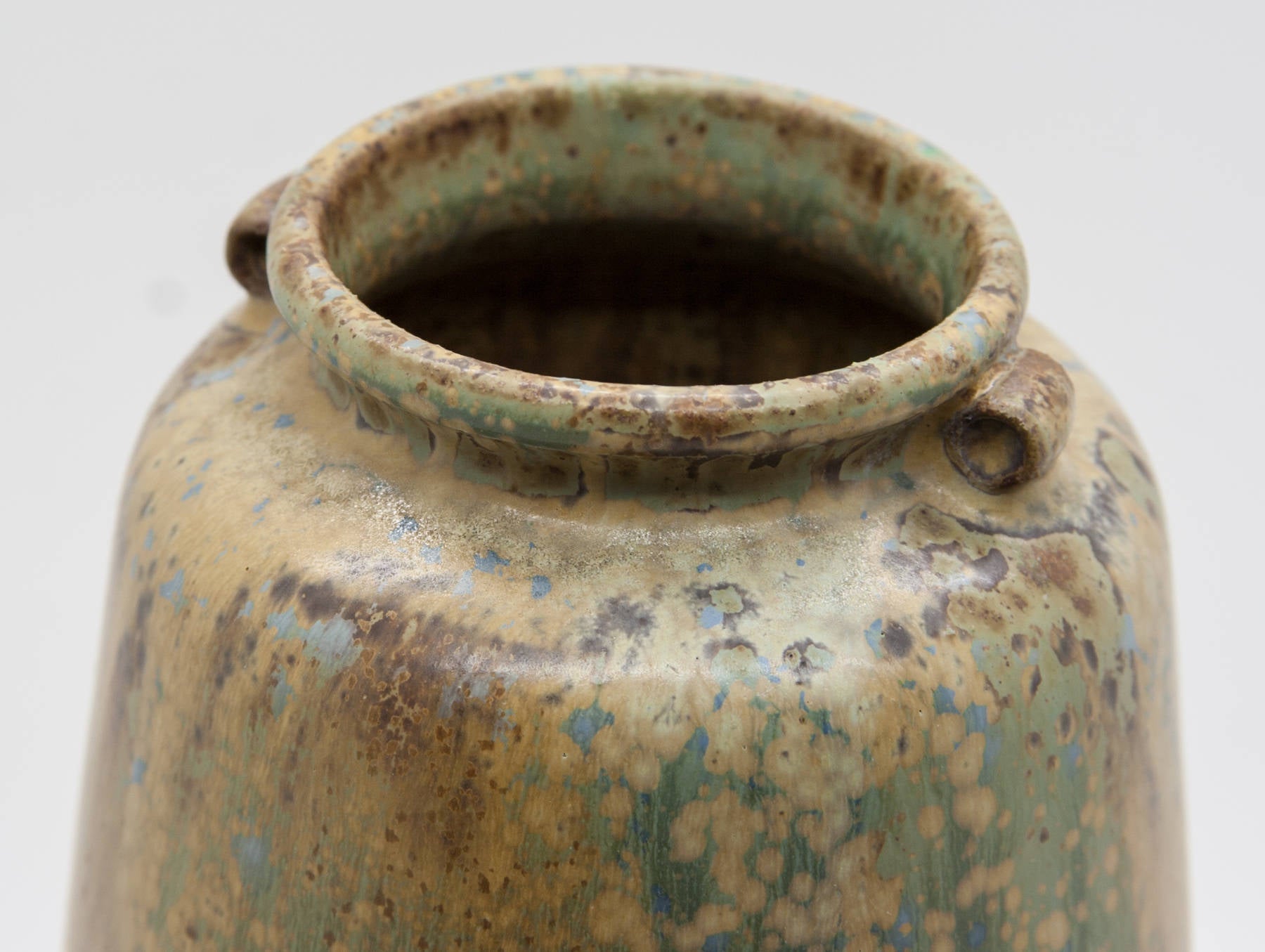 ARNE BANG Yellow Brown Blue Speckled Matte Glazed Stoneware Vase Mollaris.com 