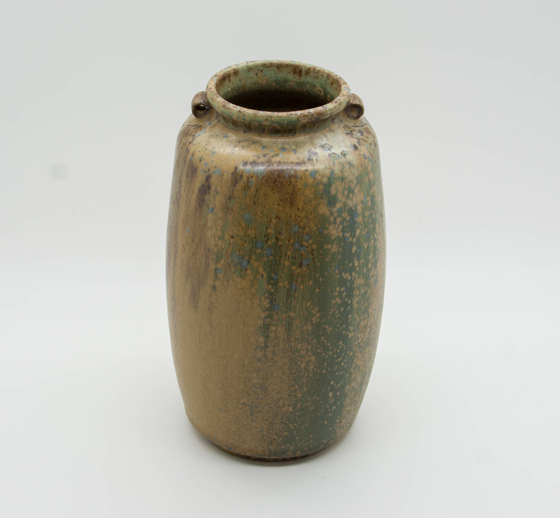 ARNE BANG Yellow Brown Blue Speckled Matte Glazed Stoneware Vase Mollaris.com 