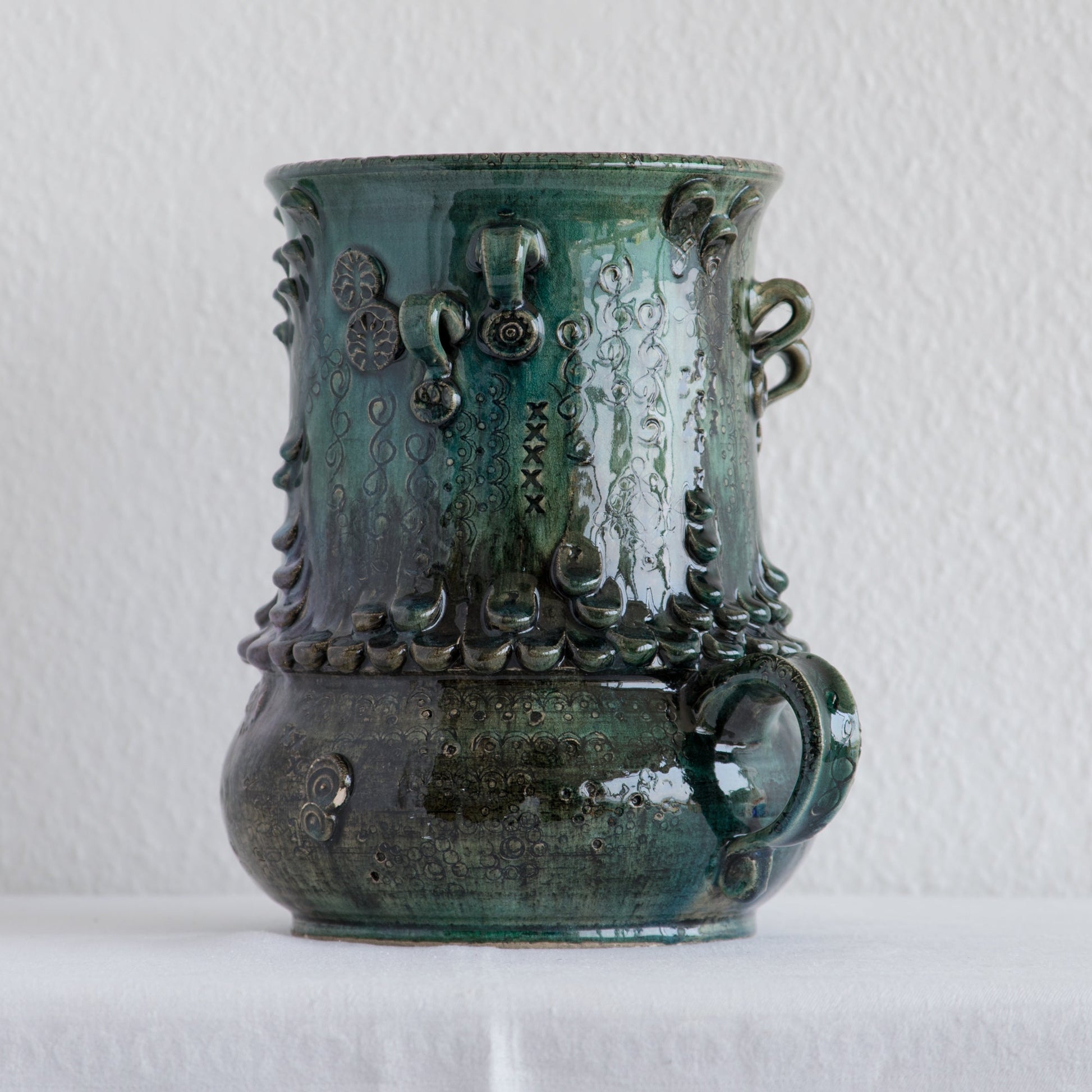 BJØRN WIINBLAD Studio Large Green Purple Glazed Ceramic Face Vase Mollaris.com 