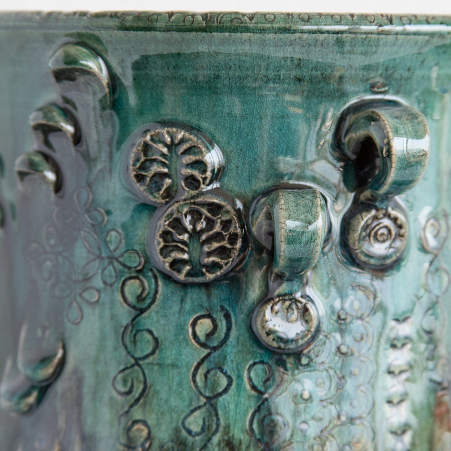 BJØRN WIINBLAD Studio Large Green Purple Glazed Ceramic Face Vase Mollaris.com 
