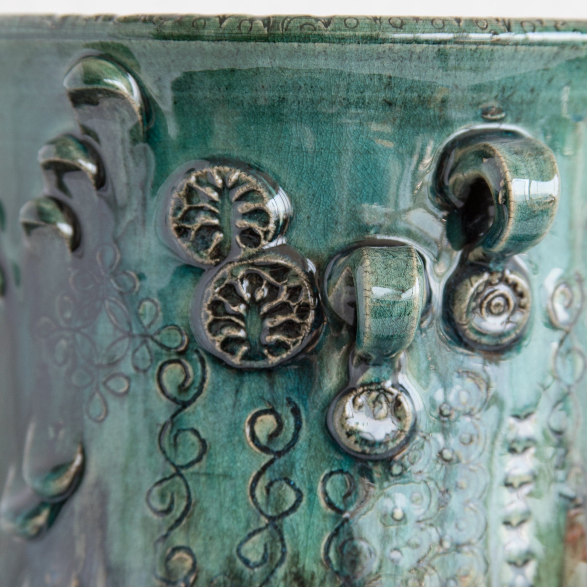 BJØRN WIINBLAD Studio Large Green Purple Glazed Ceramic Face Vase Mollaris.com 