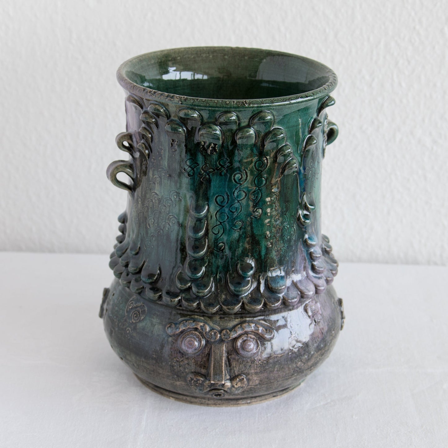 BJØRN WIINBLAD Studio Large Green Purple Glazed Ceramic Face Vase Mollaris.com 