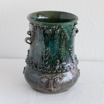 BJØRN WIINBLAD Studio Large Green Purple Glazed Ceramic Face Vase Mollaris.com 