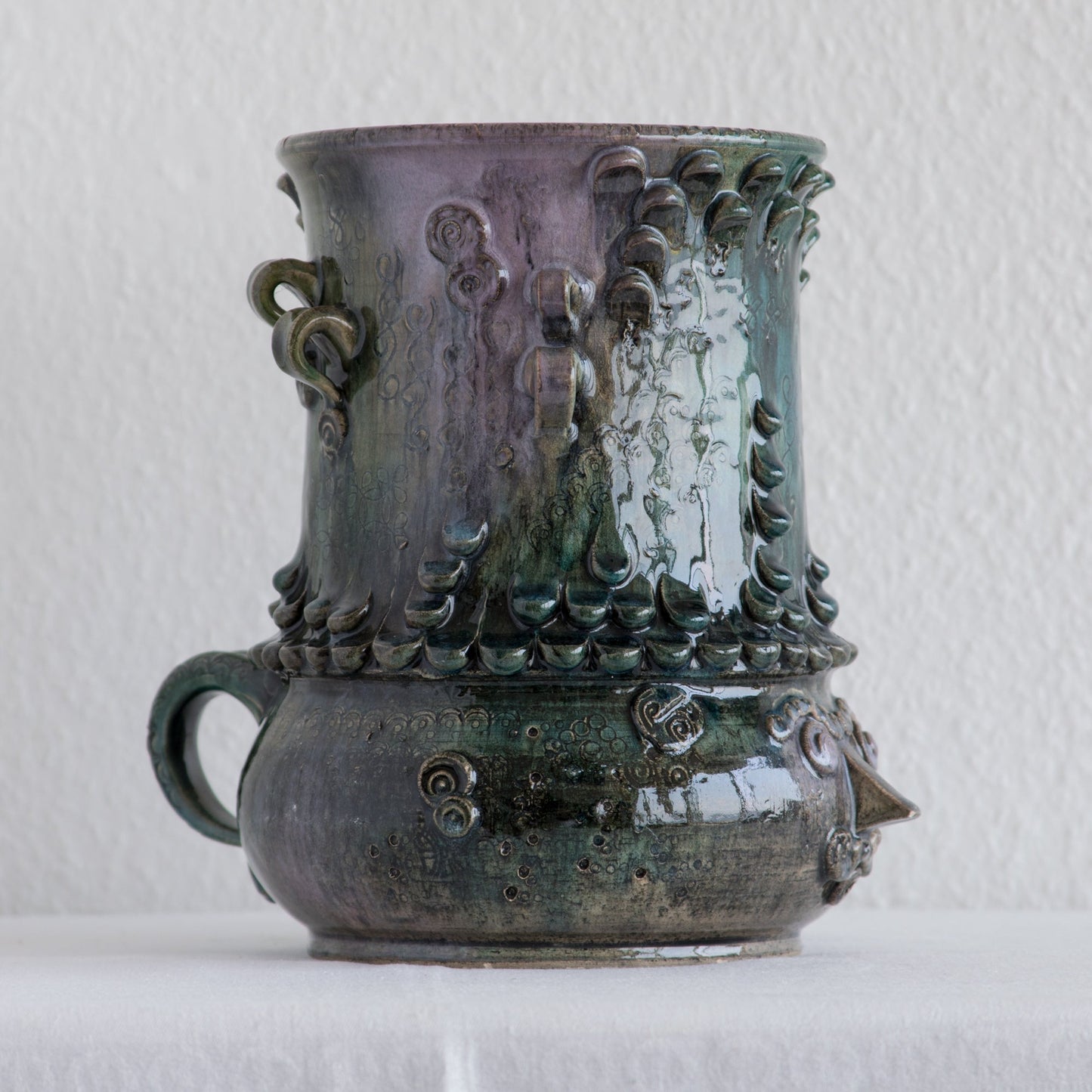 BJØRN WIINBLAD Studio Large Green Purple Glazed Ceramic Face Vase Mollaris.com 