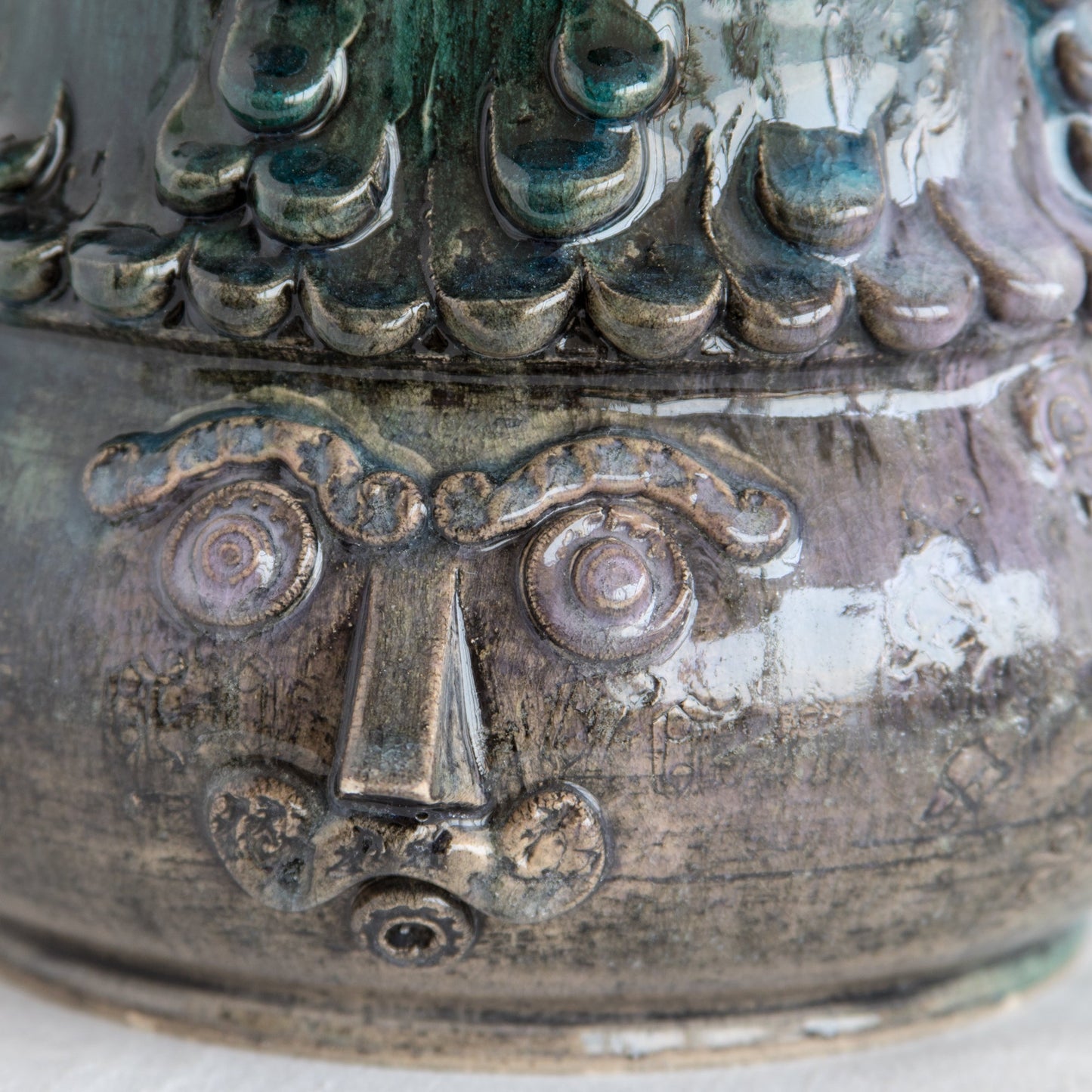 BJØRN WIINBLAD Studio Large Green Purple Glazed Ceramic Face Vase Mollaris.com 