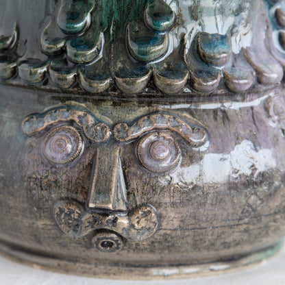 BJØRN WIINBLAD Studio Large Green Purple Glazed Ceramic Face Vase Mollaris.com 