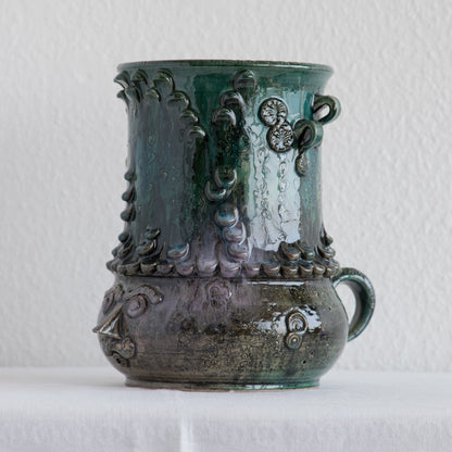 BJØRN WIINBLAD Studio Large Green Purple Glazed Ceramic Face Vase Mollaris.com 