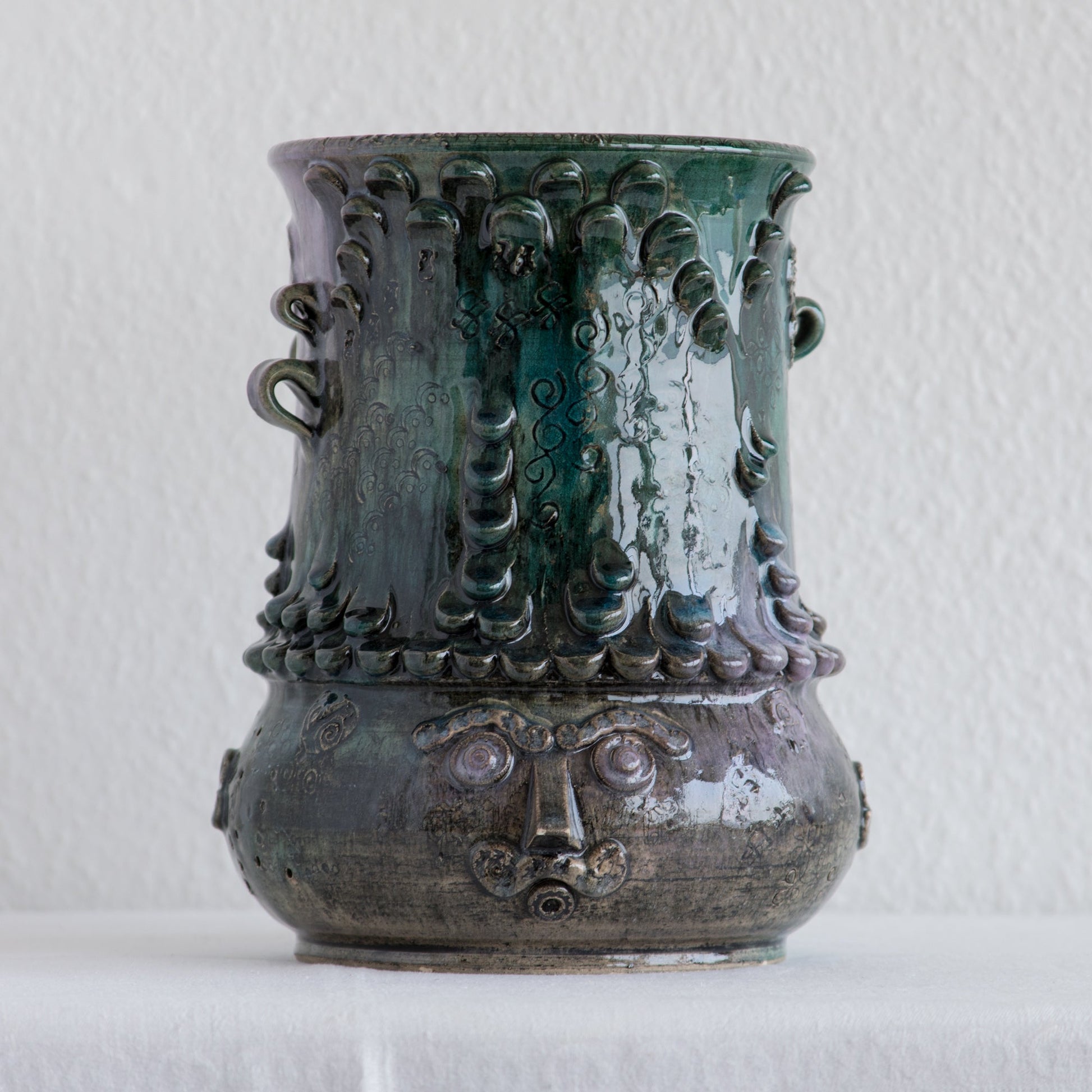 BJØRN WIINBLAD Studio Large Green Purple Glazed Ceramic Face Vase Mollaris.com 