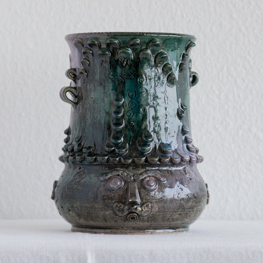 BJØRN WIINBLAD Studio Large Green Purple Glazed Ceramic Face Vase Mollaris.com 