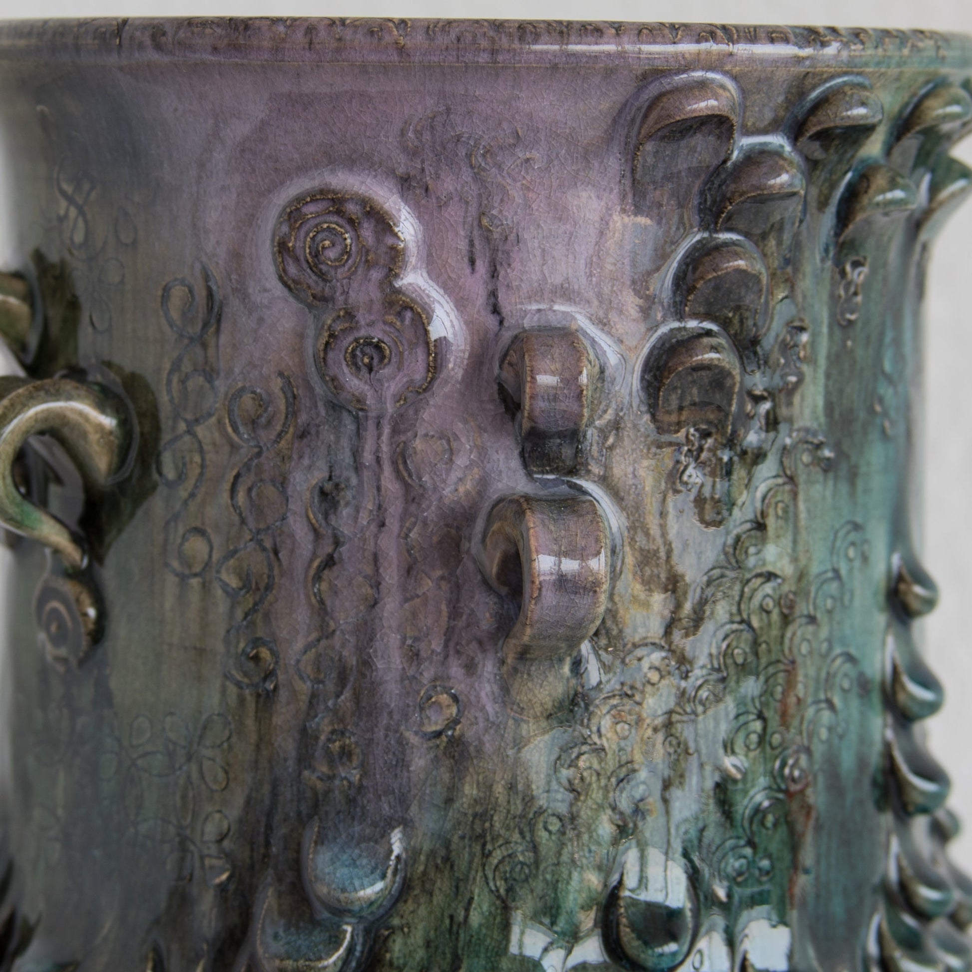 BJØRN WIINBLAD Studio Large Green Purple Glazed Ceramic Face Vase Mollaris.com 