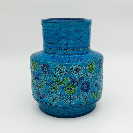 Bitossi ALDO LONDI Blue Modernist Flower Pattern Ceramic Vase Mollaris.com 