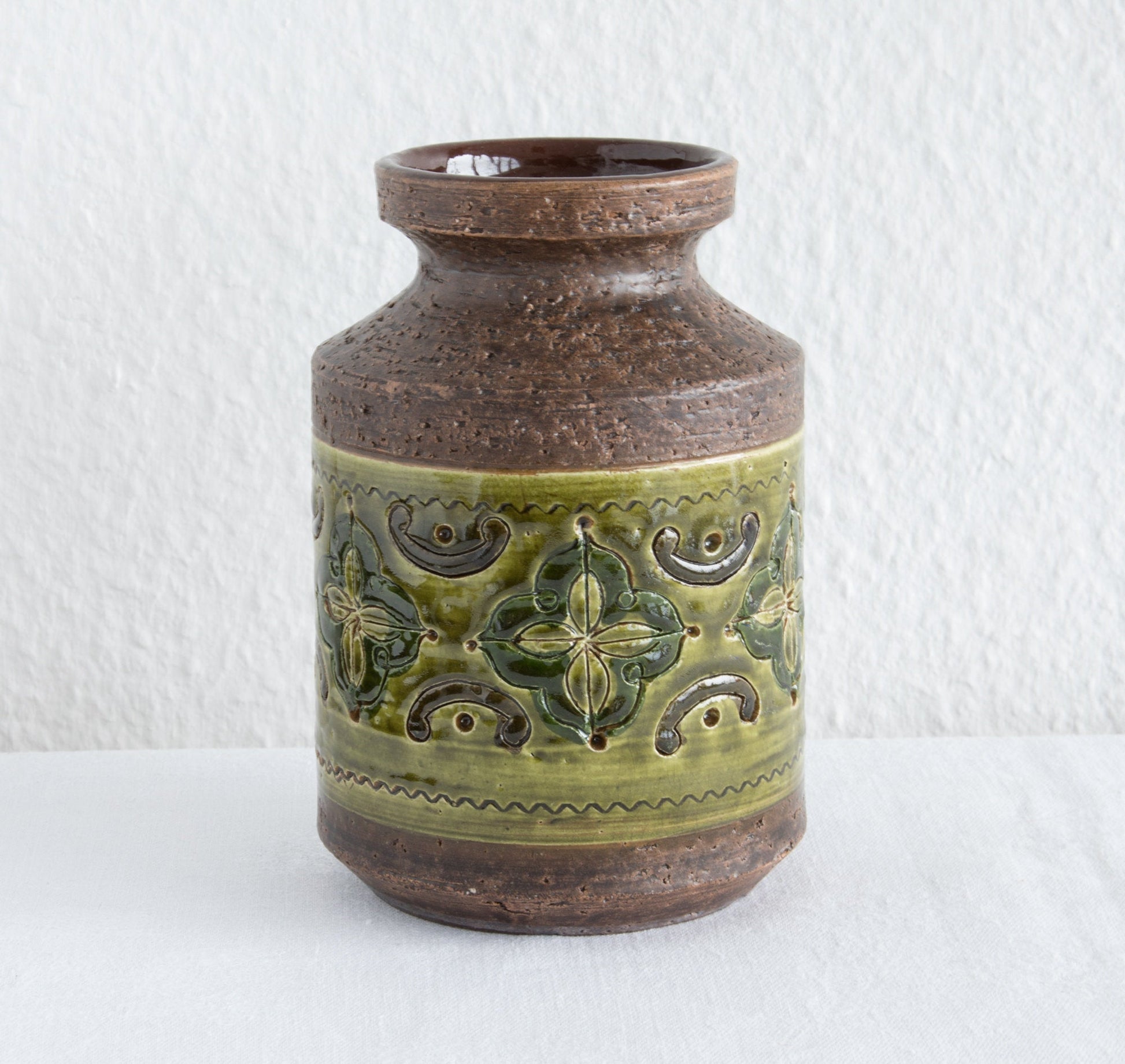 Bitossi ALDO LONDI Green Yellow Ceramic Flower Pattern Vase Mollaris.com 