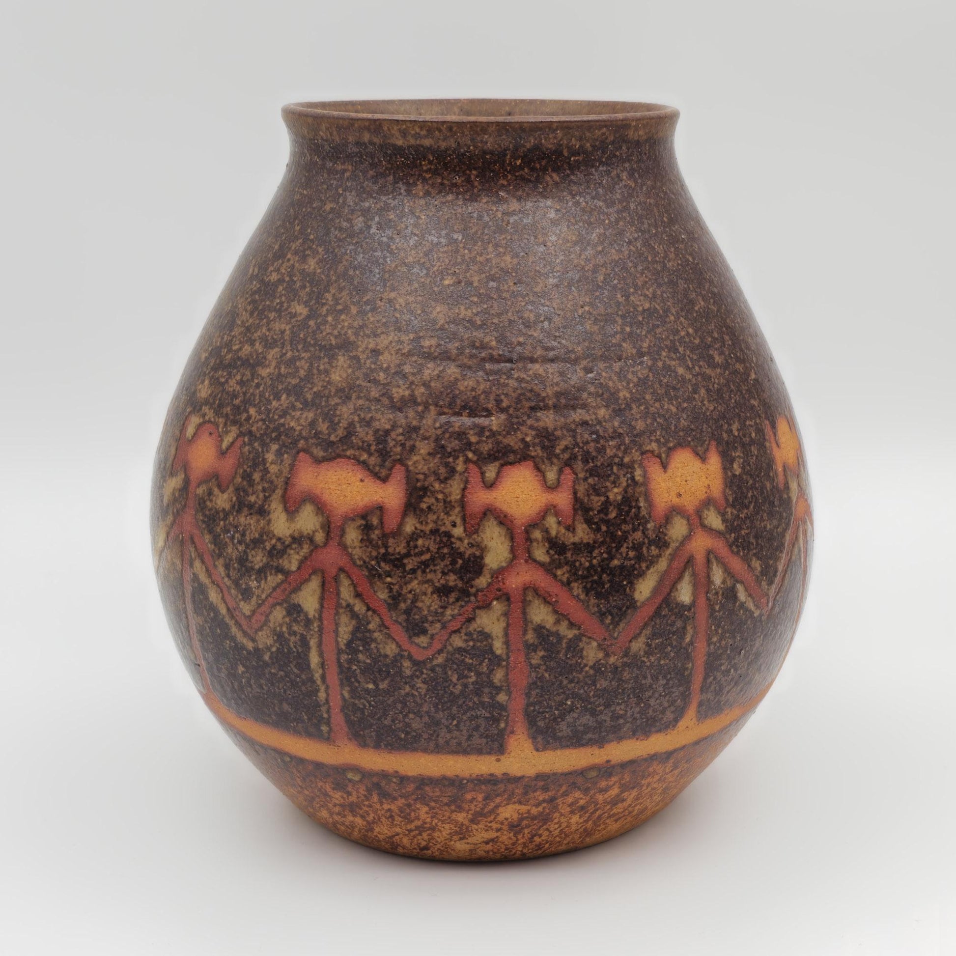 CILIA BORK LASSEN Orø Stentøj Humanoid Shape Decorated Brown Glazed Stoneware Vase Mollaris.com 