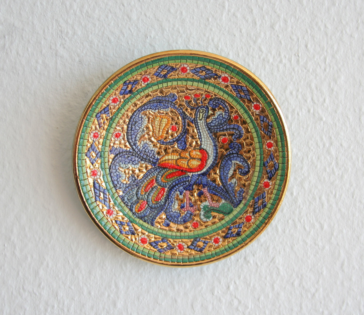 DERUTA Gialletti Small Byzantine Mosaic Peacock Ceramics Plate Mollaris.com 