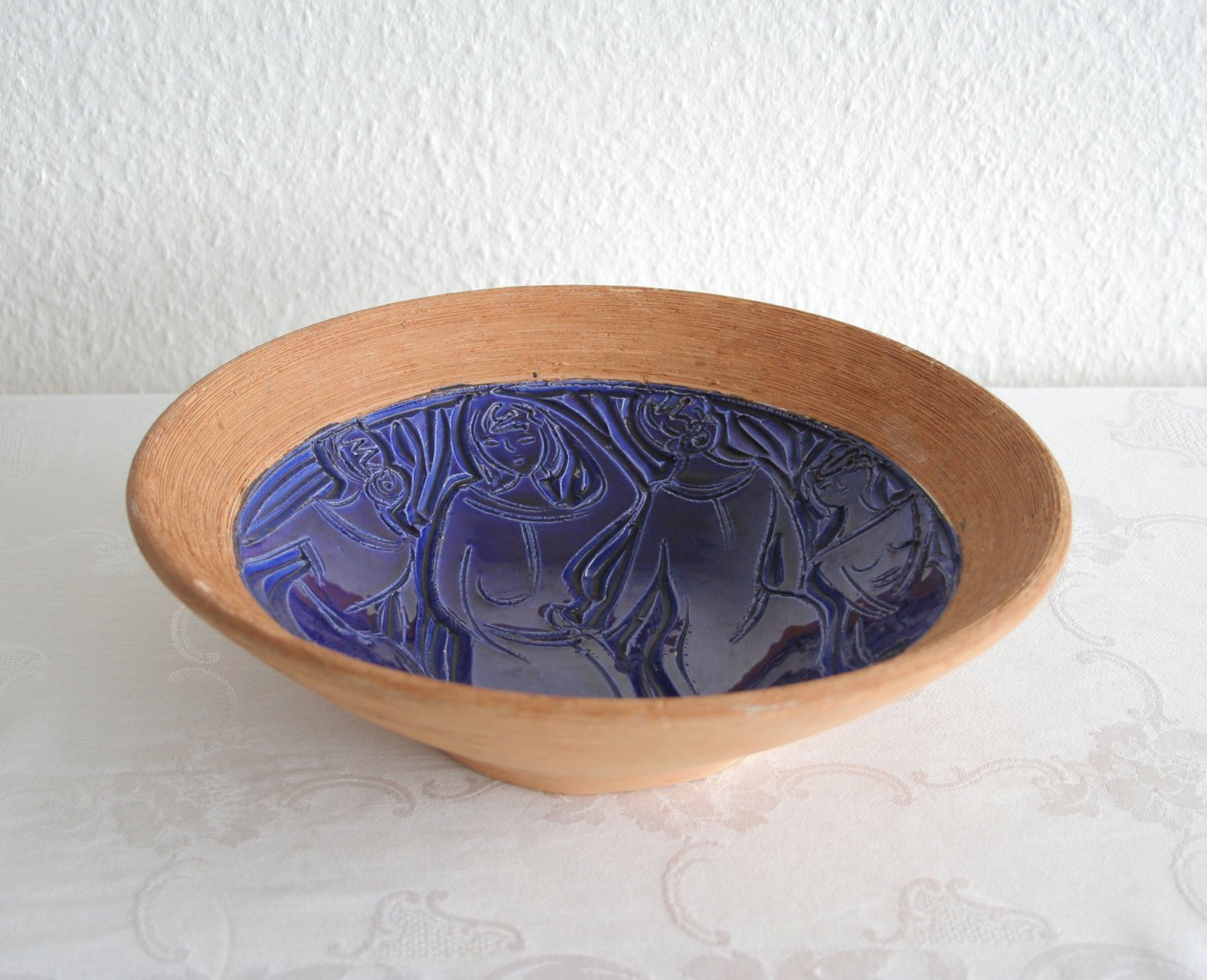 FRATELLI FANCIULLACCI Blue Sgrafitto Decorated Ceramic Bowl Mollaris.com 