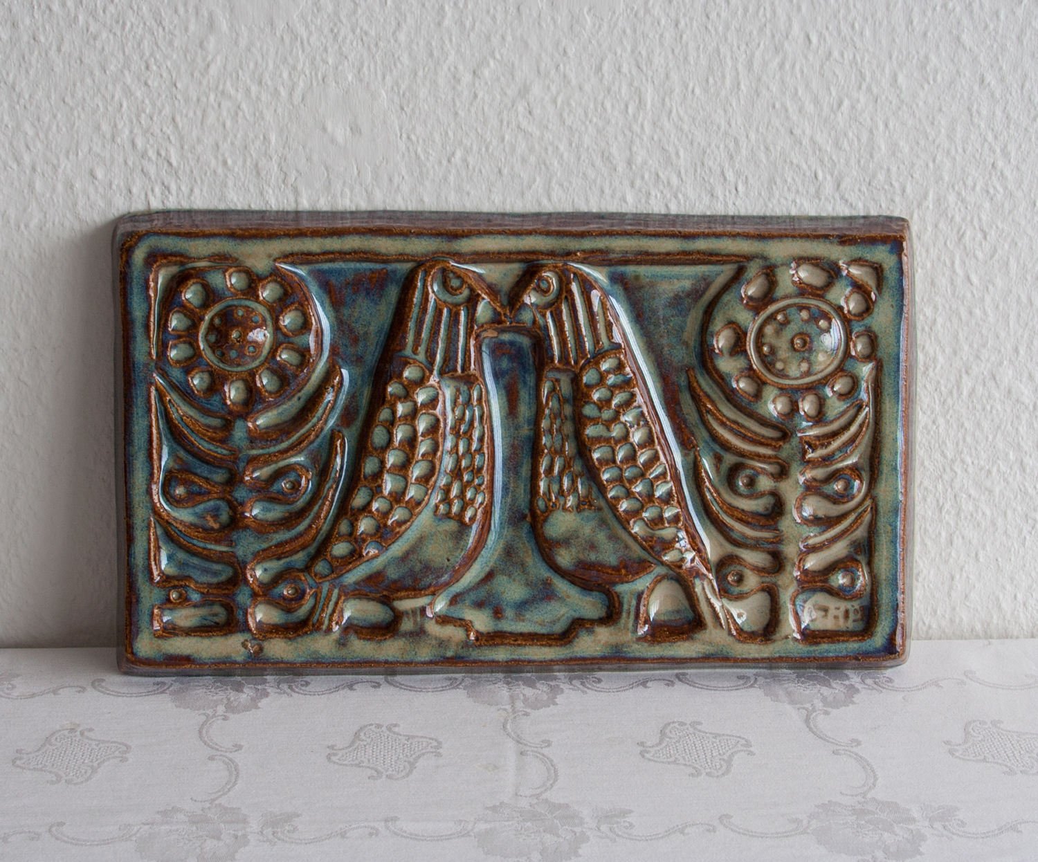 GERD HIORT PETERSEN Søholm Birds & Flowers Stoneware Wall Plaque Mollaris.com 