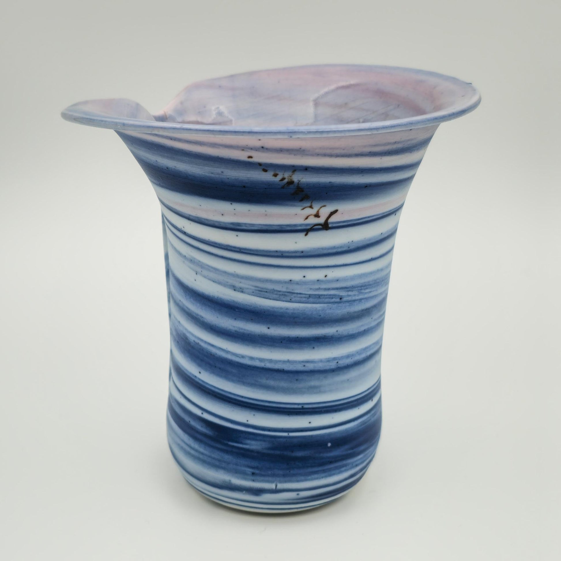 GERDA ØSTERGAARD Blue White Pink Ring-Glazed Stoneware Vase Mollaris.com 