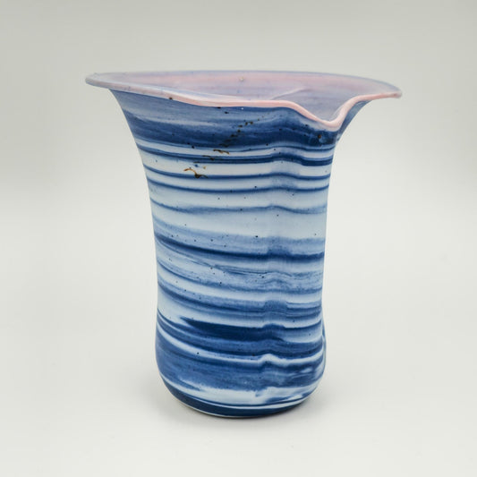 GERDA ØSTERGAARD Blue White Pink Ring-Glazed Stoneware Vase Mollaris.com 