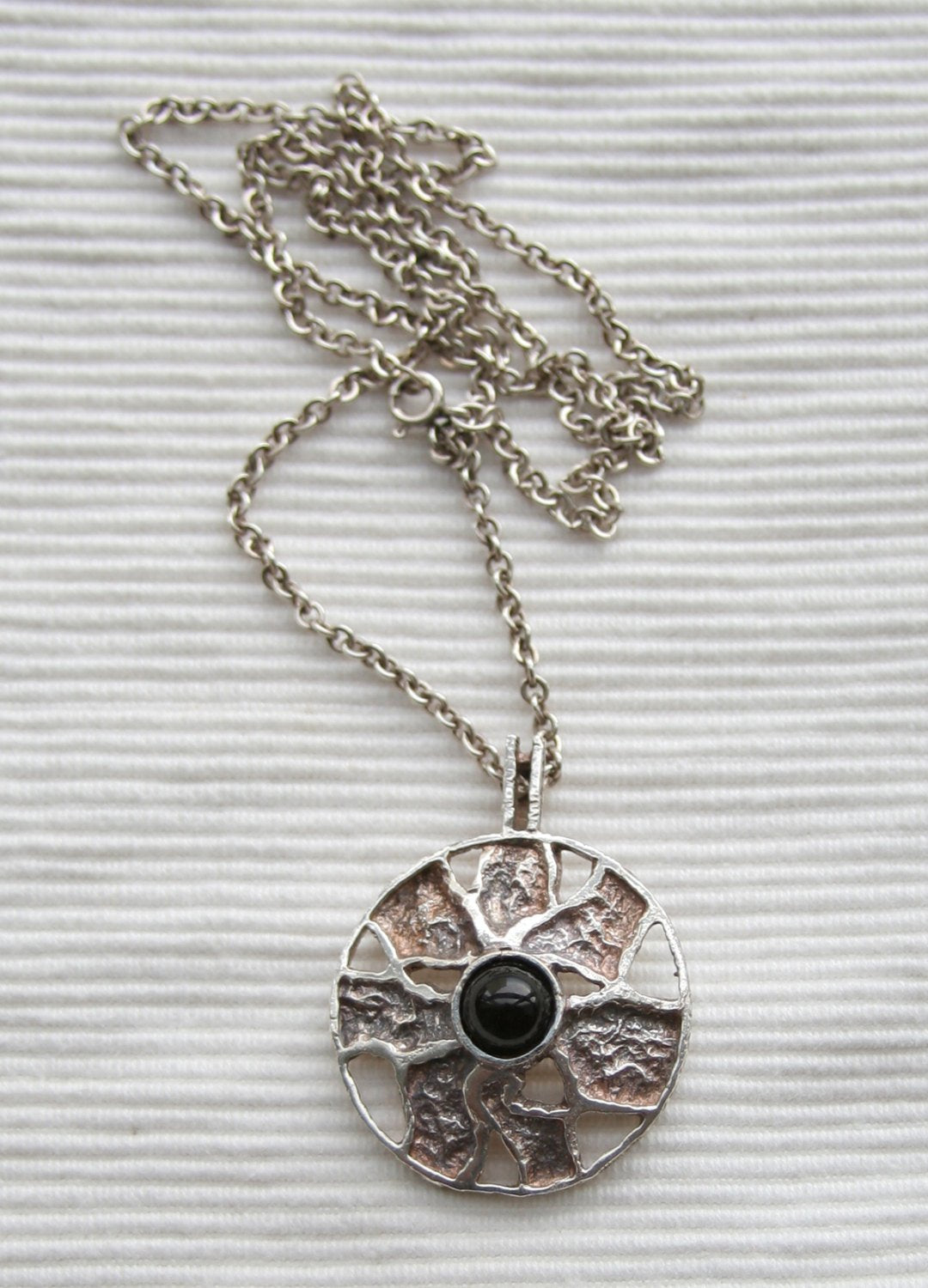 HERMANN SIERSBØL Modernist Onyx Cabochon Solid Sterling Silver Necklace Pendant (925S) Mollaris.com 