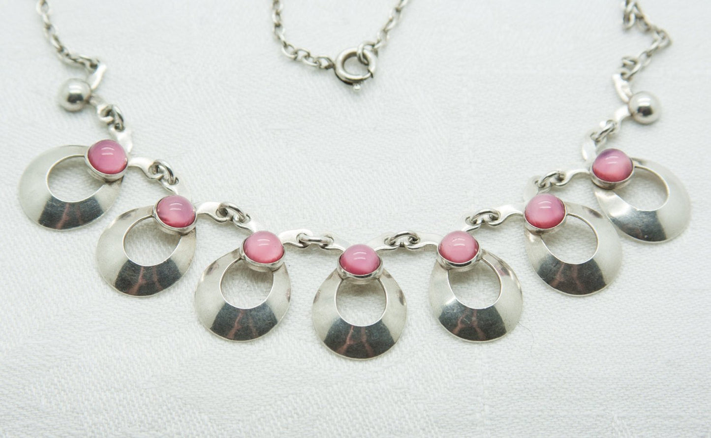 HERMANN SIERSBØL Modernist Pink Cabochon Solid Sterling Silver Necklace (925S) Mollaris.com 