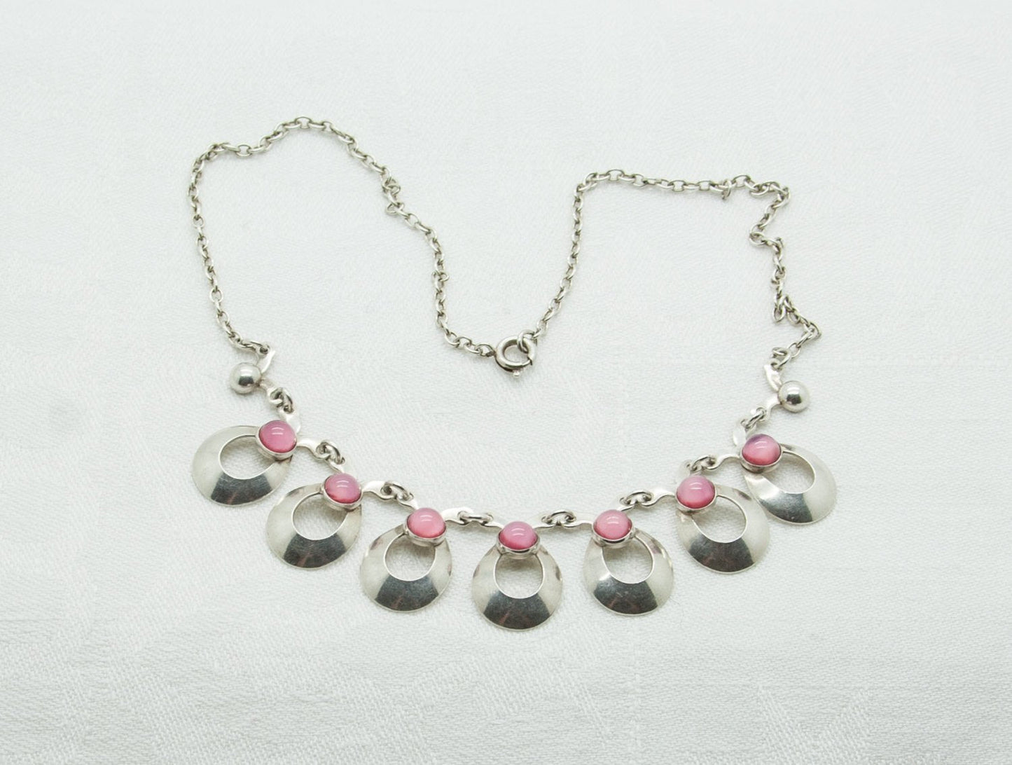 HERMANN SIERSBØL Modernist Pink Cabochon Solid Sterling Silver Necklace (925S) Mollaris.com 