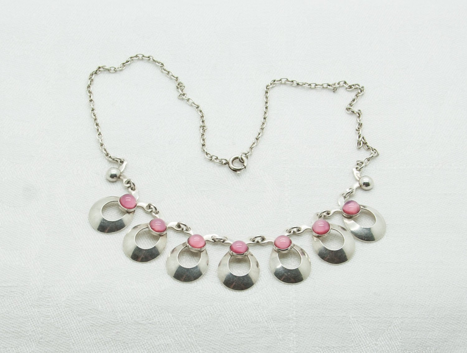 HERMANN SIERSBØL Modernist Pink Cabochon Solid Sterling Silver Necklace (925S) Mollaris.com 