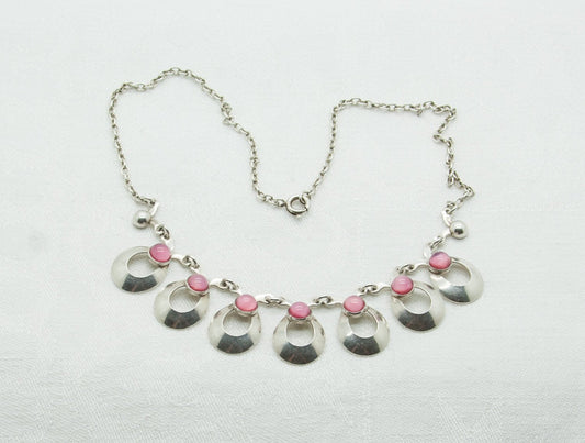 HERMANN SIERSBØL Modernist Pink Cabochon Solid Sterling Silver Necklace (925S) Mollaris.com 