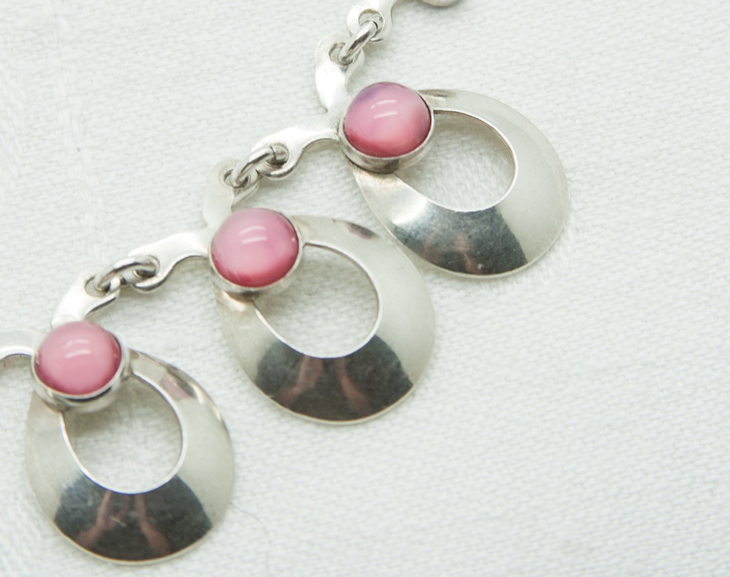 HERMANN SIERSBØL Modernist Pink Cabochon Solid Sterling Silver Necklace (925S) Mollaris.com 