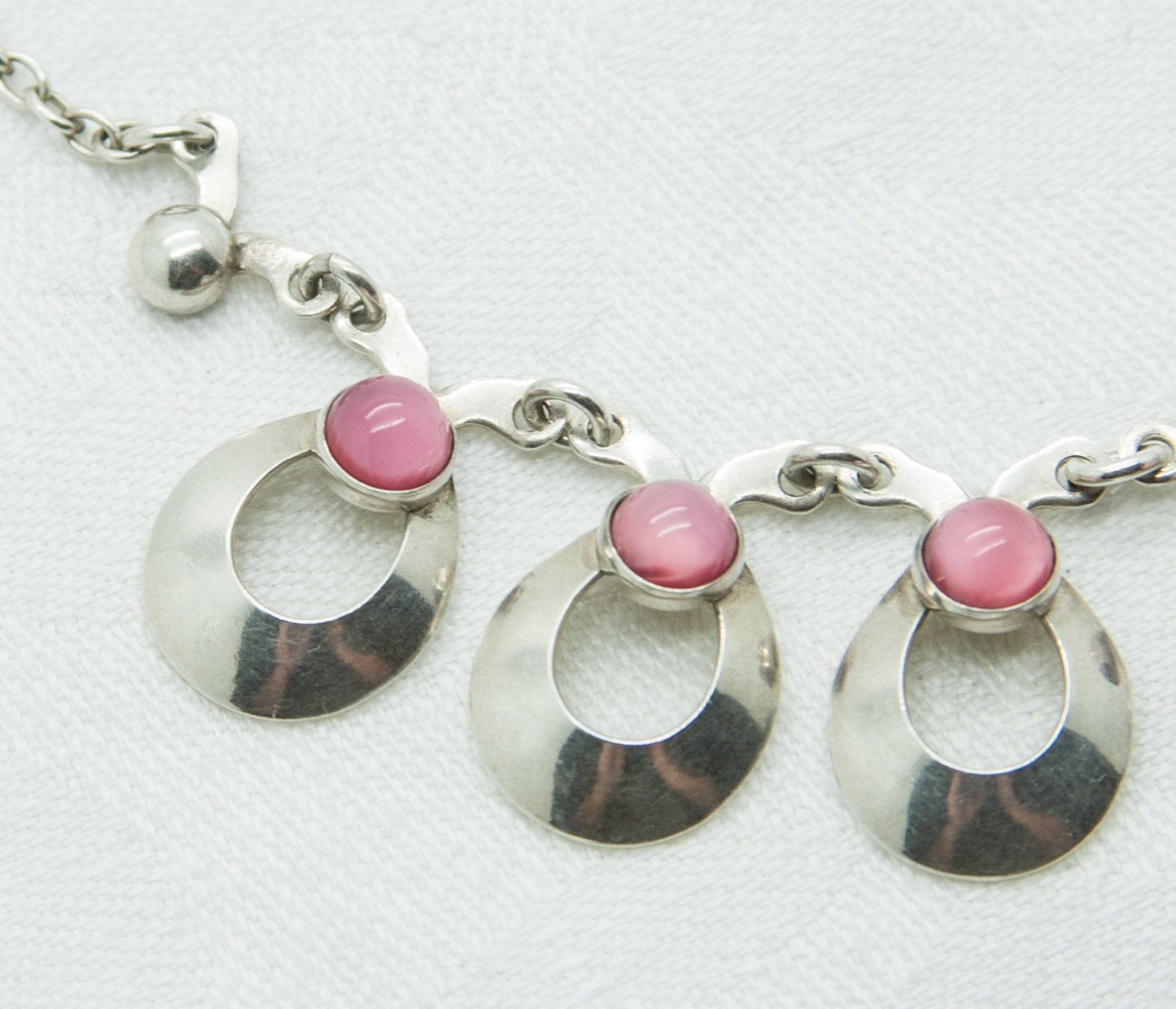 HERMANN SIERSBØL Modernist Pink Cabochon Solid Sterling Silver Necklace (925S) Mollaris.com 