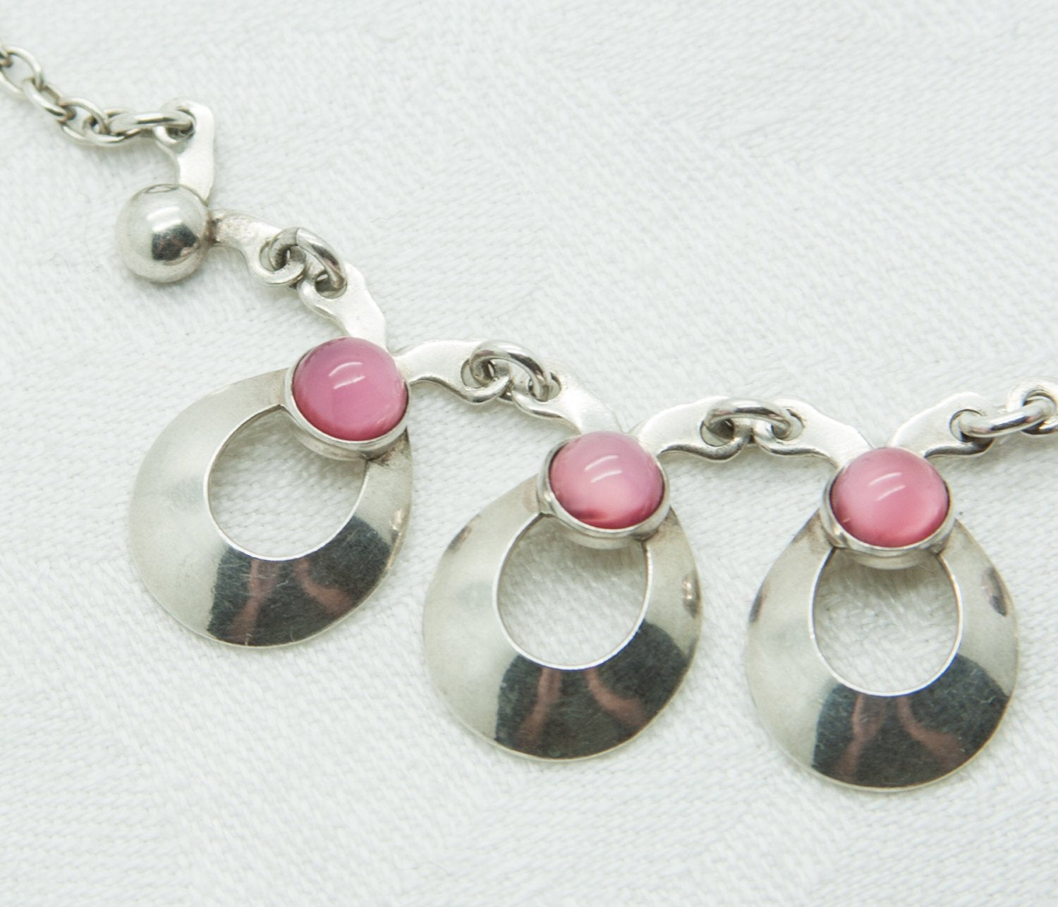 HERMANN SIERSBØL Modernist Pink Cabochon Solid Sterling Silver Necklace (925S) Mollaris.com 