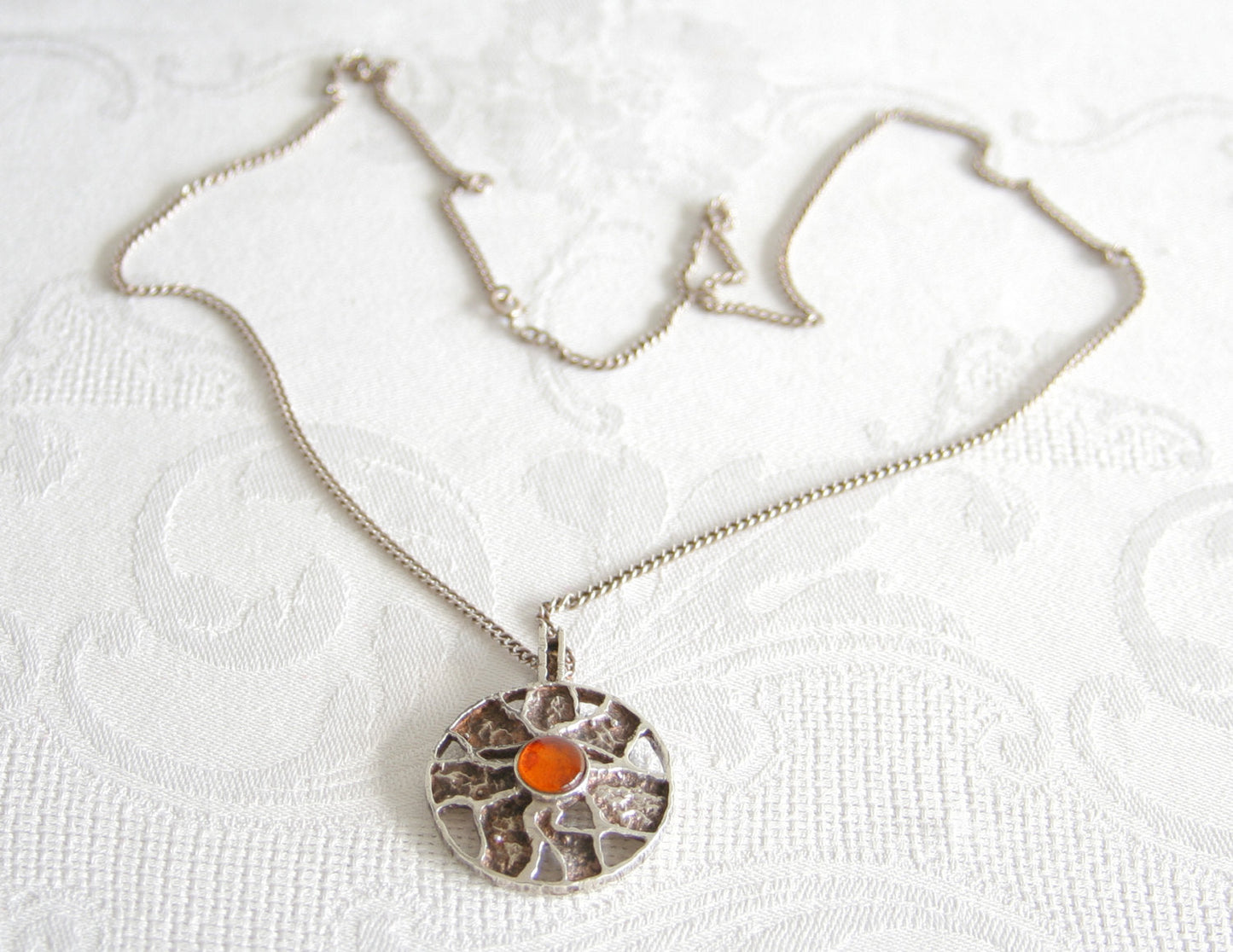 HERMANN SIERSBØL Modernist Amber Cabochon Solid Sterling Silver Necklace Pendant (925S) Mollaris.com 