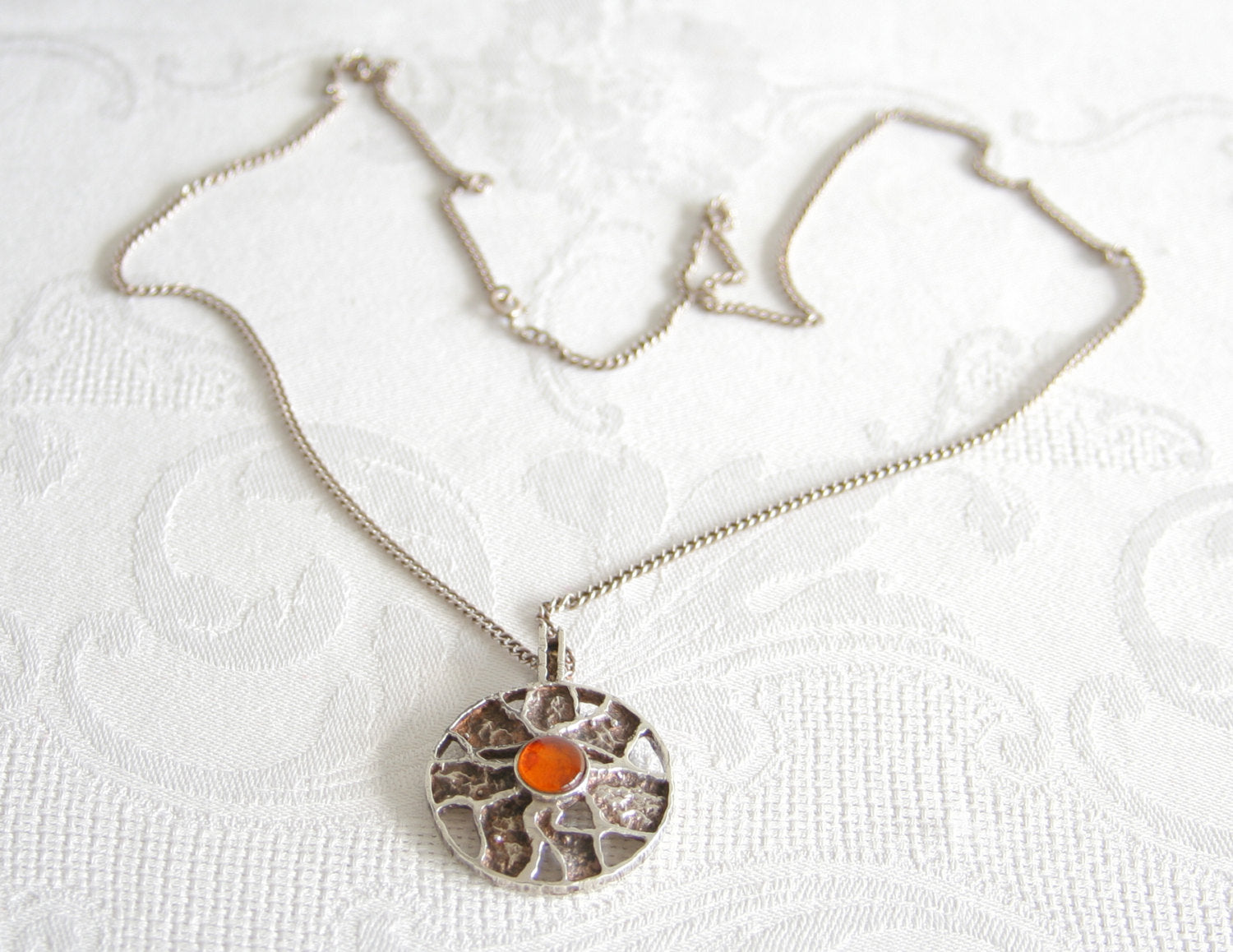 HERMANN SIERSBØL Modernist Amber Cabochon Solid Sterling Silver Necklace Pendant (925S) Mollaris.com 