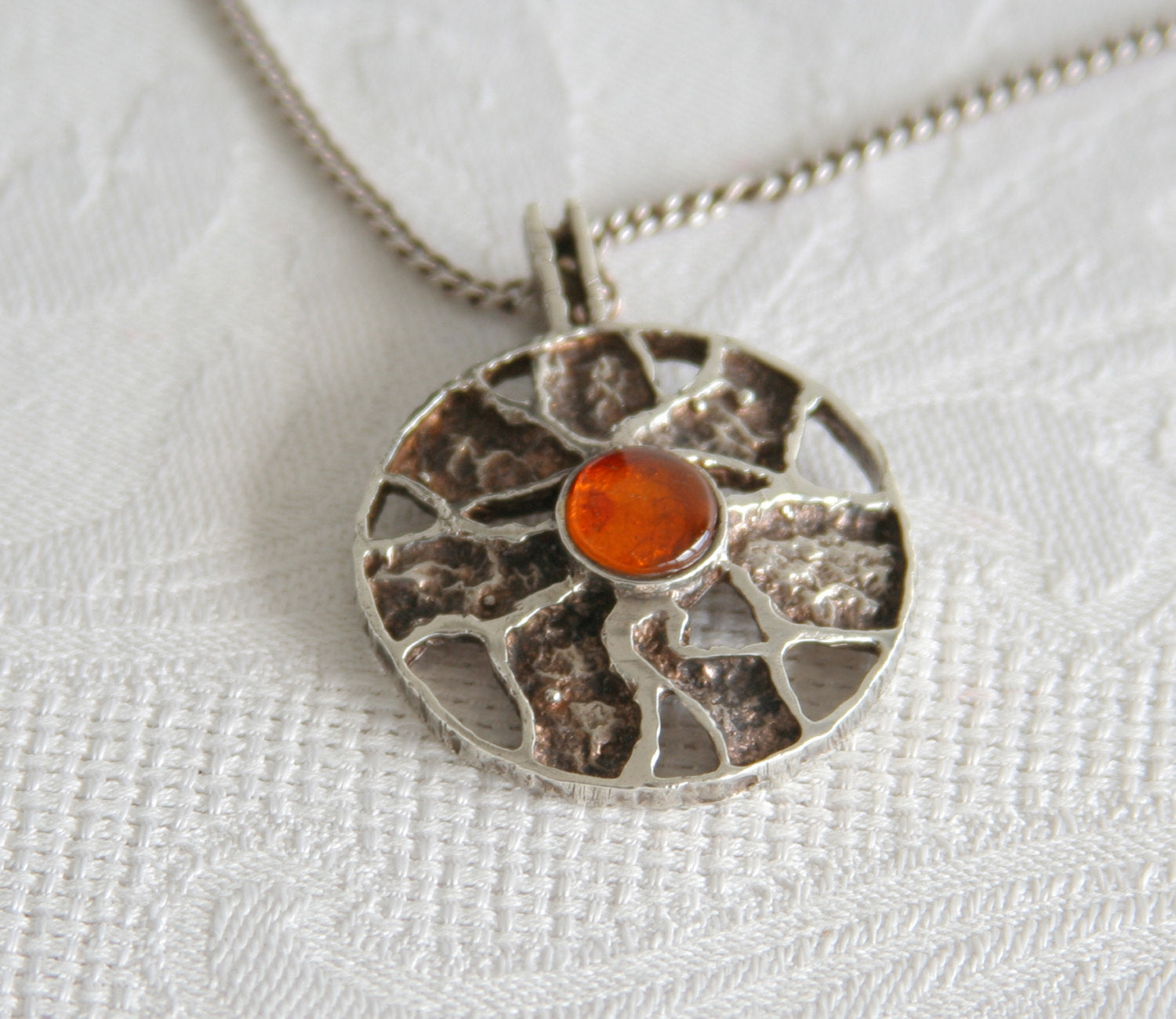 HERMANN SIERSBØL Modernist Amber Cabochon Solid Sterling Silver Necklace Pendant (925S) Mollaris.com 