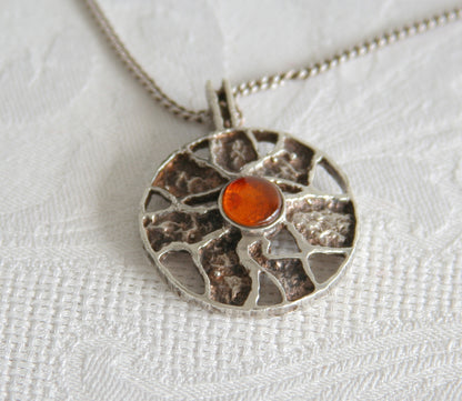 HERMANN SIERSBØL Modernist Amber Cabochon Solid Sterling Silver Necklace Pendant (925S) Mollaris.com 
