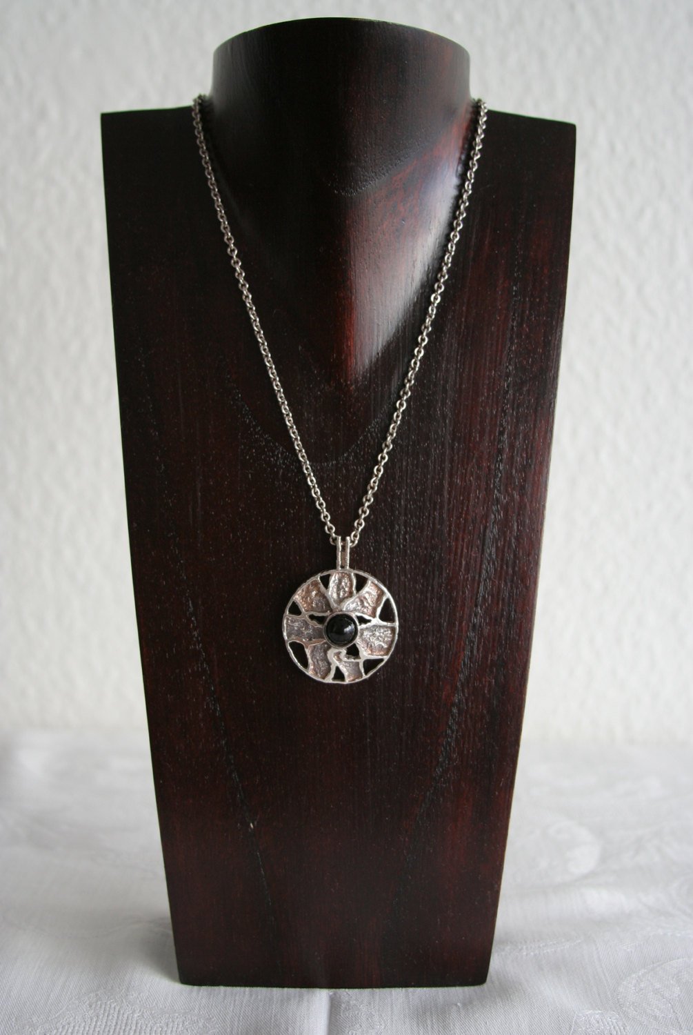 HERMANN SIERSBØL Modernist Onyx Cabochon Solid Sterling Silver Necklace Pendant (925S) Mollaris.com 