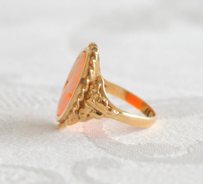 HUGO GRÜN Antique Carved Shell Cameo 14K Solid Gold (585) Ring Mollaris.com 