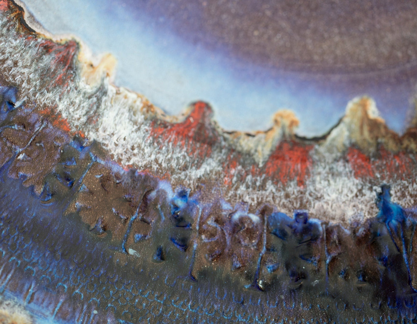 JETTE HELLERØE Monumental Abstract Sgrafitto Multi-colored Glazed Stoneware Charger Mollaris.com 