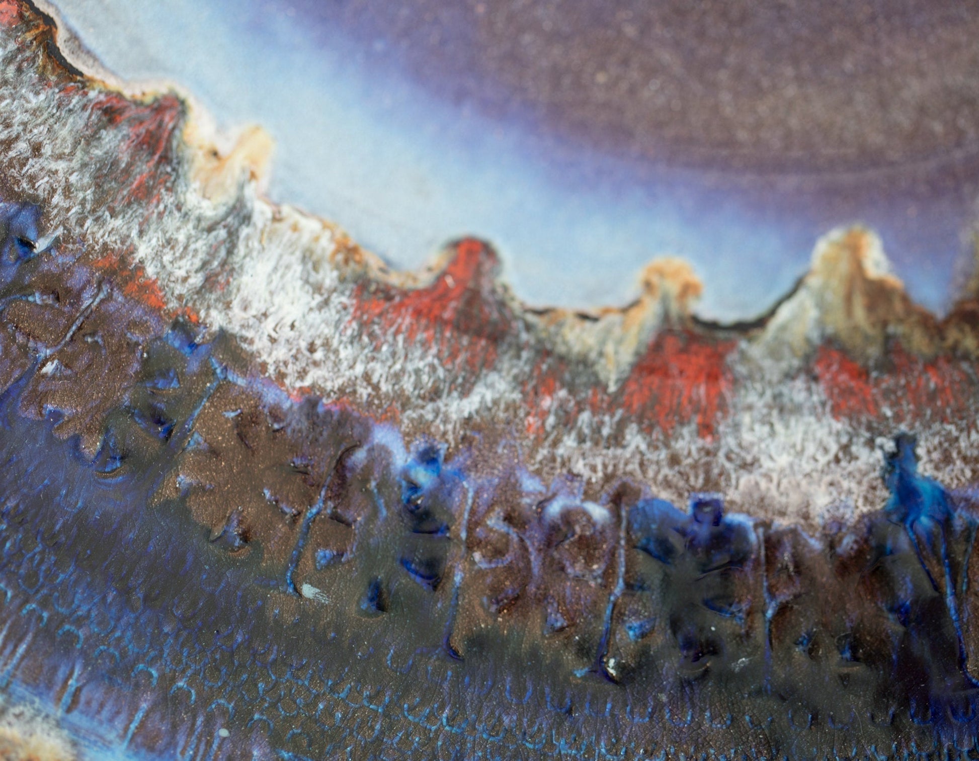 JETTE HELLERØE Monumental Abstract Sgrafitto Multi-colored Glazed Stoneware Charger Mollaris.com 