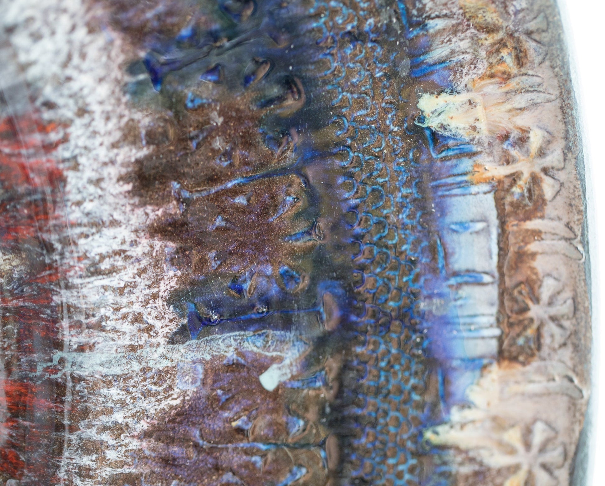 JETTE HELLERØE Monumental Abstract Sgrafitto Multi-colored Glazed Stoneware Charger Mollaris.com 