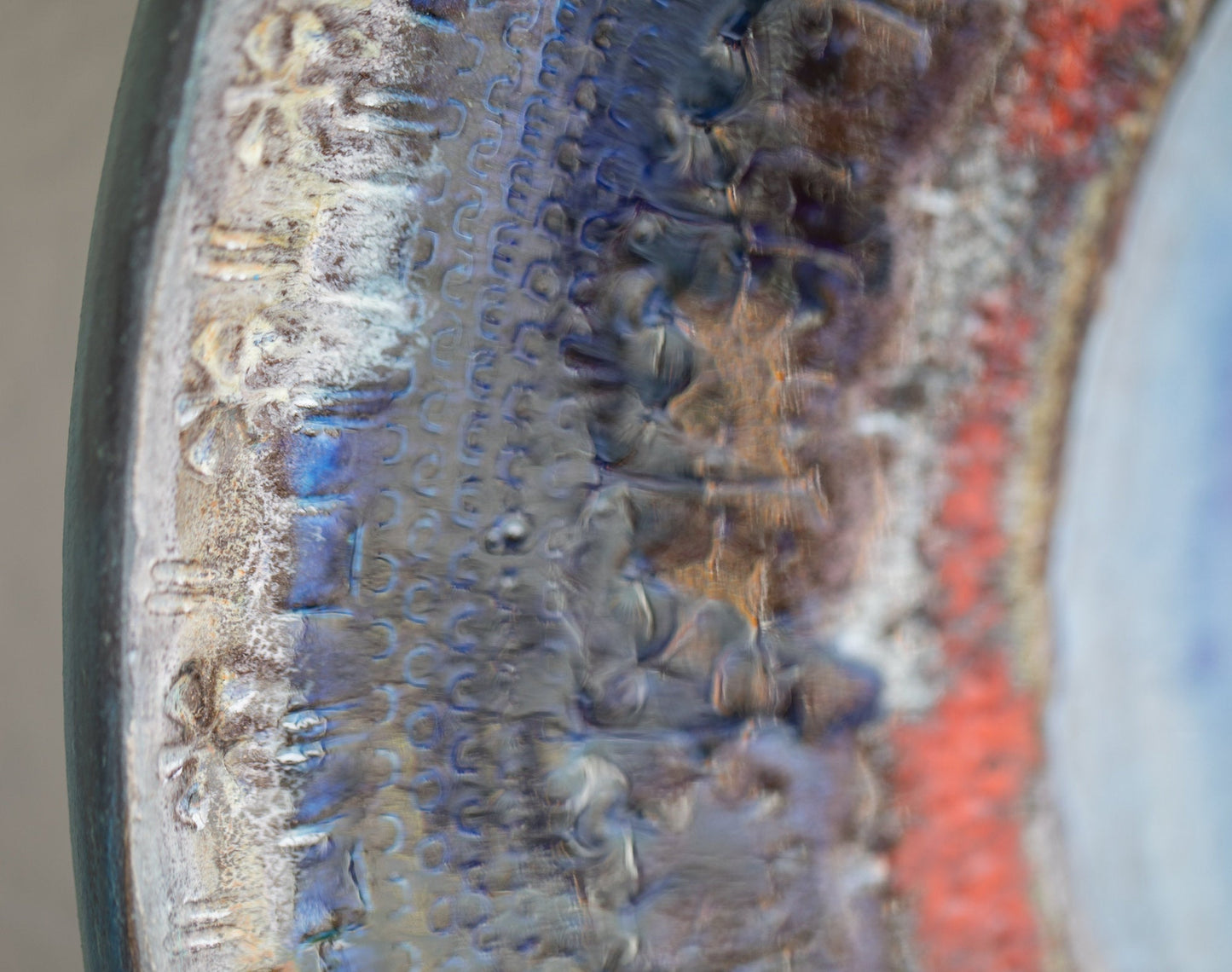 JETTE HELLERØE Monumental Abstract Sgrafitto Multi-colored Glazed Stoneware Charger Mollaris.com 