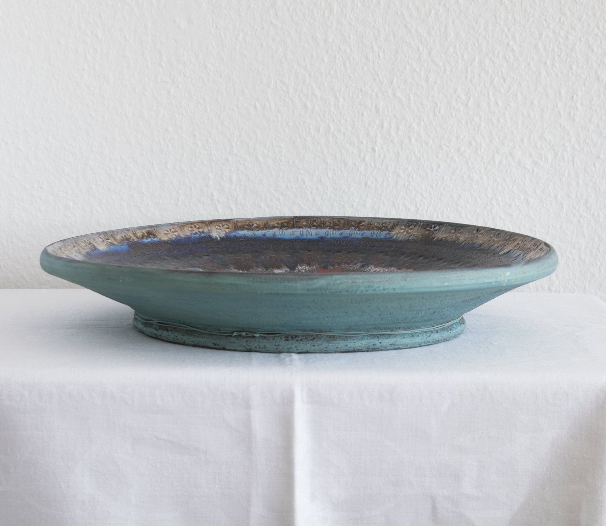 JETTE HELLERØE Monumental Abstract Sgrafitto Multi-colored Glazed Stoneware Charger Mollaris.com 