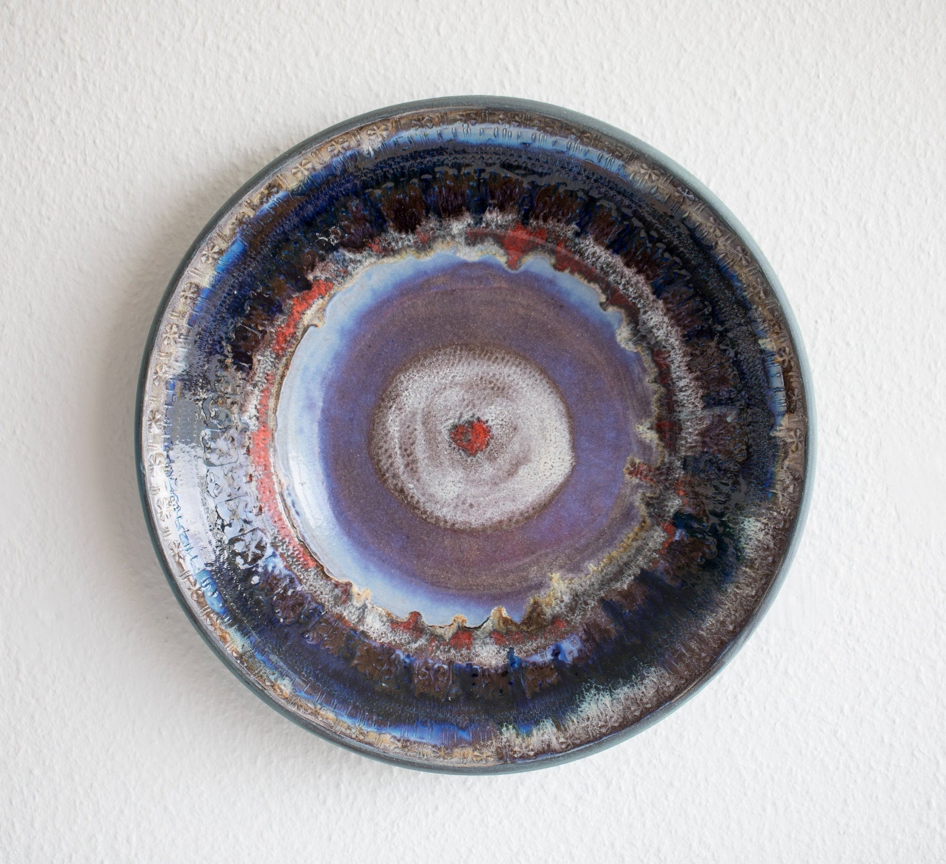 JETTE HELLERØE Monumental Abstract Sgrafitto Multi-colored Glazed Stoneware Charger Mollaris.com 