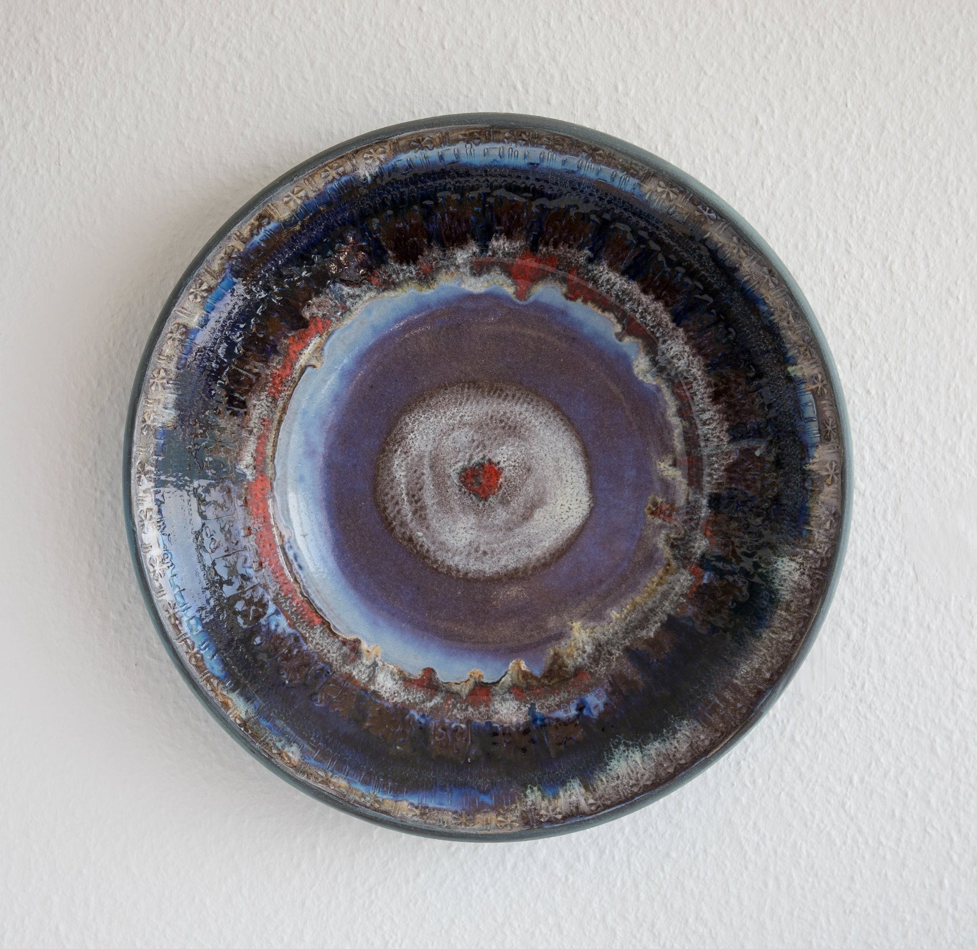 JETTE HELLERØE Monumental Abstract Sgrafitto Multi-colored Glazed Stoneware Charger Mollaris.com 