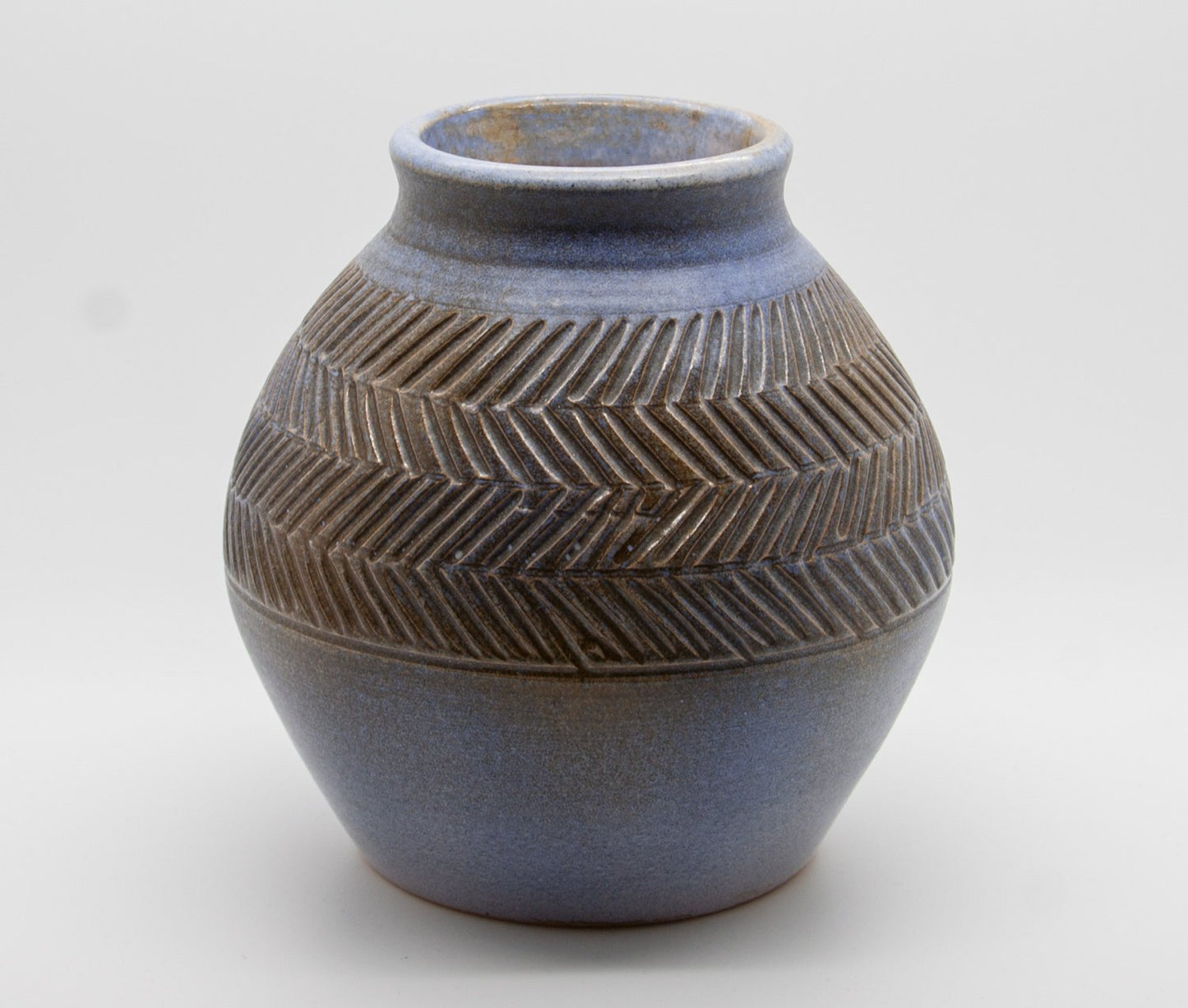 JOHGUS Studio Zig Zag Decorated Blue and Grey Glazed Stoneware Vase Mollaris.com 