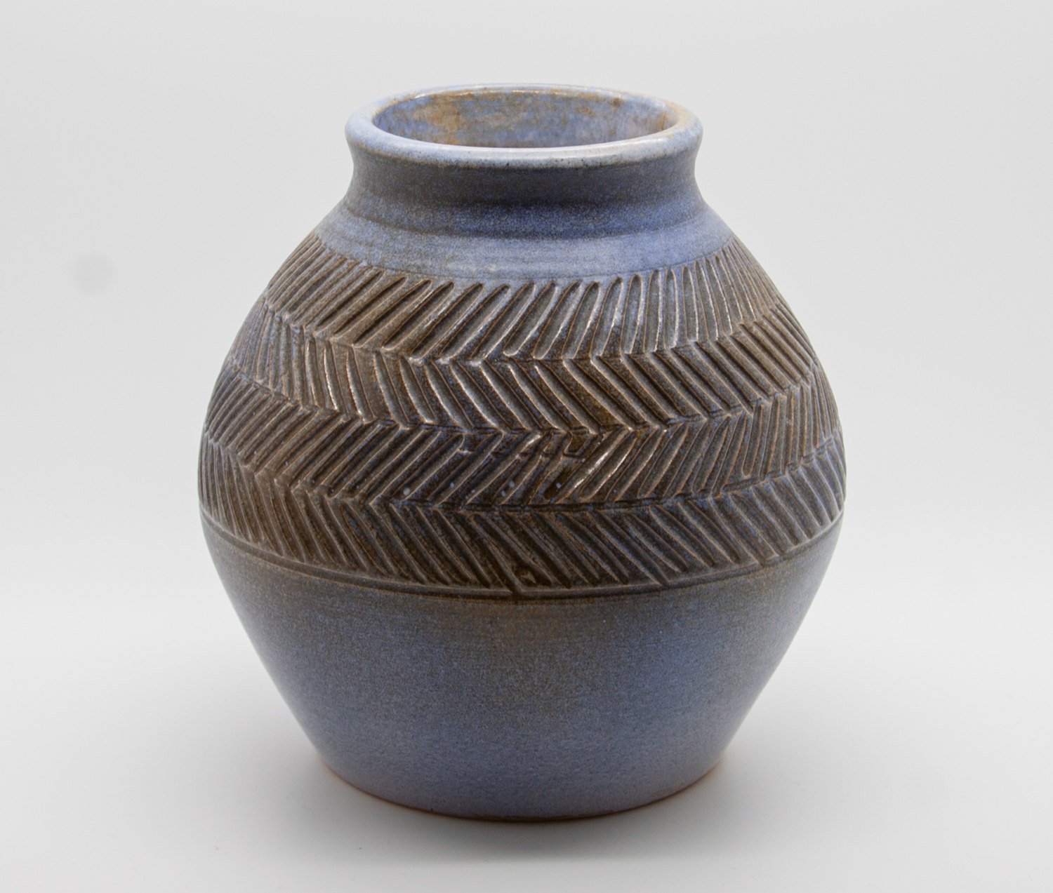 JOHGUS Studio Zig Zag Decorated Blue and Grey Glazed Stoneware Vase Mollaris.com 