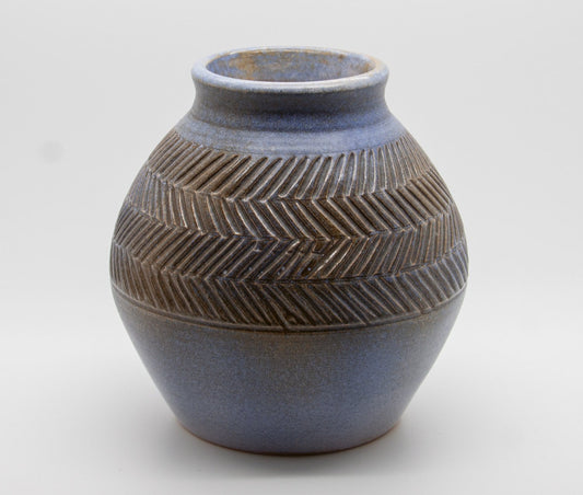 JOHGUS Studio Zig Zag Decorated Blue and Grey Glazed Stoneware Vase Mollaris.com 