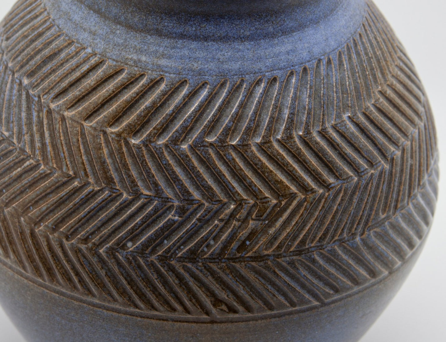 JOHGUS Studio Zig Zag Decorated Blue and Grey Glazed Stoneware Vase Mollaris.com 