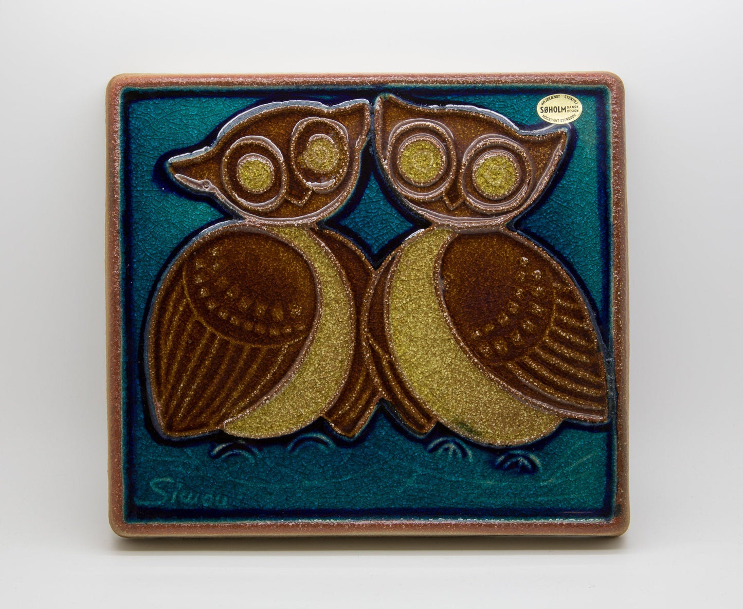 JOSEPH SIMON Søholm Two Owls Stoneware Wall Plaque Mollaris.com 